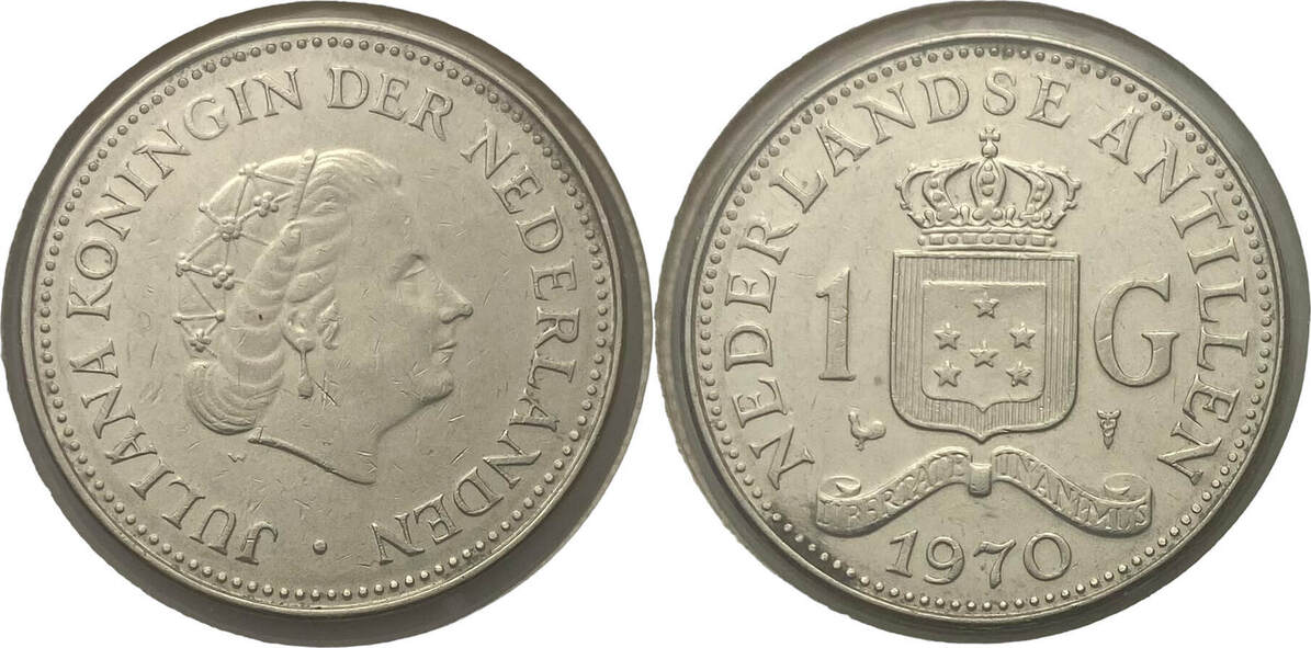 Nederlandse Antillen 1 Gulden 1970 Queen Juliana mint Utrecht XF