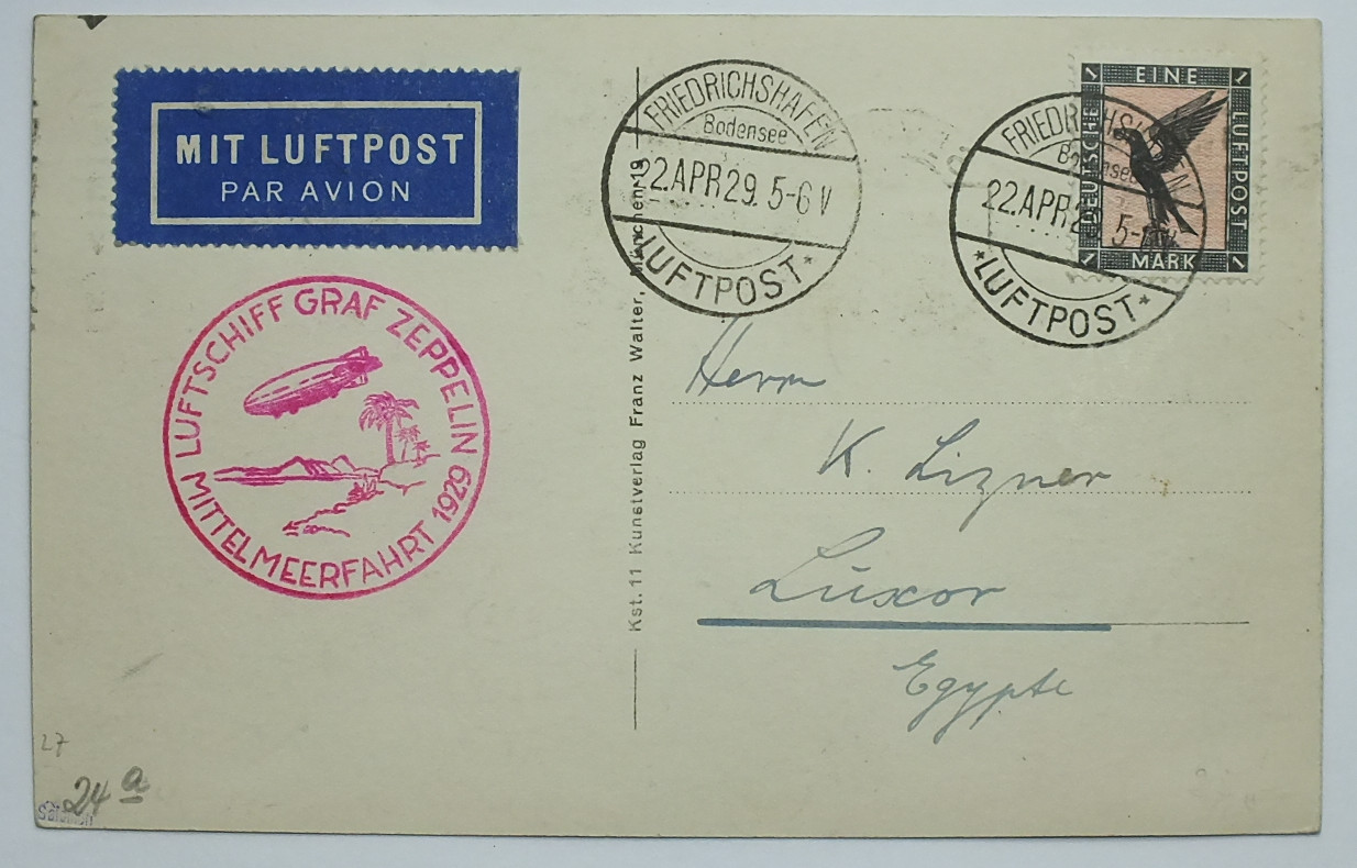 Dr - Zeppelinpost Mittelmeerfahrt 1929 Graf Zeppelin Mit Michel Nr. 382 