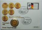 Deutschland 2 DM Werbeschau Tauma München mit vergoldetem 2 DM Stück Josef Strauss -