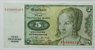 BRD 5 DM Bundesbanknote Serie B, KN 7 stellig -