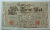 Kaiserreich 1000 Mark Rosenberg Nr. 45 b,rotes Siegel, Serie N, Unterdruck: U, KN: 7 stellig -