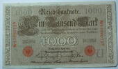 Kaiserreich 1000 Mark Rosenberg Nr. 45 b,rotes Siegel, Serie N, Unterdruck: U, KN: 7 stellig -