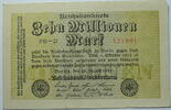 Weimar 10 Millionen Mark Rosenberg Nr. 105 a, WZ: Hakensterne, KN 6 stellig, FZ: PR -