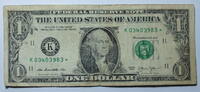 USA 1 $ Ersatz / Sternennote Serie 2013, Dallas Texas Buchstabe K -