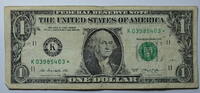 USA 1 $ Ersatz / Sternennote Serie 2013, Dallas Texas Buchstabe K -