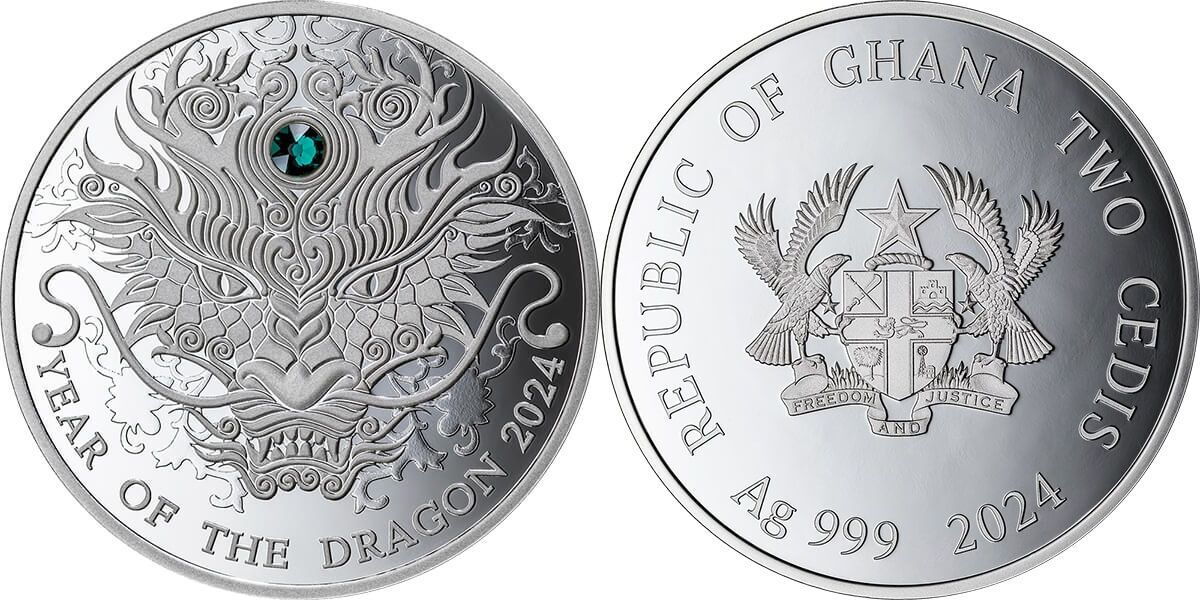 Year Of The Dragon Lunar Year Proof Silver Coin 2 Cedis Republic Of   Combined7 