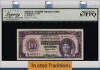 Welt Banknoten 10 RUPIAH TT PK 37 1950 INDONESIA REPULIK SERIKAT SUKARNO LCG 67 PPQ SUPERB GEM! -