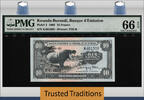 Welt Banknoten 10 FRANCS TT PK 2 RWANDA-BURUNDI SCARCE RHINO NOTE PMG 66 EPQ GEM UNC -