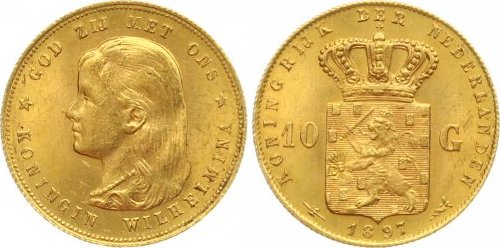 Niederlande-Königreich 10 Gulden Gold 1897 Wilhelmina I. 1890-1948 ...