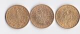 Deutsches Reich 3x 20 Mark 1872-1888-1910 Original-Goldmünzen mit drei Regenten des Deutschen Kaiserreichs VF-EF