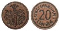 Notmünzen Sädte und Gemeinden 20 Pfennig Straßenbahn Leipzig -