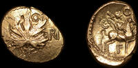 GREAT BRITAIN CELTIC COINAGE, ATREBATES & REGNI, VERICA, VINE LEAF VIRI GOLD STATER  C. 10-40 AD 