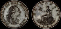 GREAT BRITAIN 1799 GEORGE III, 1799 BRONZED PROOF HALFPENNY, PF 62 BN  850.00 £  +  12.00 £ shipping