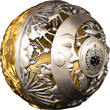 Samoa 5 Dollar <br>24 Karat vergoldet<br>50 mm Ø 2024 Sonne & Mond - Spherical Coin 2 oz.Silber, inkl.Zertifikat/Etui/Box, RAR! <b> Antique Finish</b> <br>2 Unzen Silber<br>