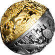 Samoa 5 Dollar <br>24 Karat vergoldet<br>50 mm Ø 2025 Nature & Technology- Spherical Coin 2 oz.Silber, inkl.Zertifikat/Etui/Box, RAR! <b> Antique Finish</b> <br>2 Unzen Silber<br>
