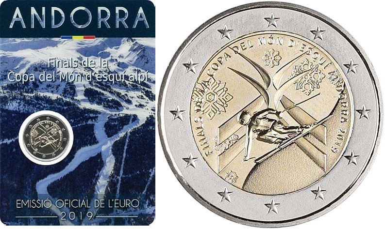 Andorra 2 Euro Ski Alpin Finale Weltcup/Weltmeisterschaft Grandvalira 2019,<b>SONDERANGEBOT</b> BU (MS65-70)<br> im<br> Blister / <br> Coincard