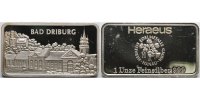 Bad Driburg 31,1 g fein Silberbarren <b>31,1g. Silber</b> Bad Driburg in org. Folie & Etui -