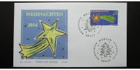 Deutschland 0,60 Cent <br> plus 30 Cent Weihnachten "2014" Ersttagsbrief (FDC) ,<b>nassklebend,</b> Stempel "Tannenbaum" -