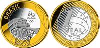 1 Reais 2015 Oly. Sommer Rio 2016 - Basketball 05 / 16, im originalem Blister  BU (MS65-70) Kupfer-Nickel