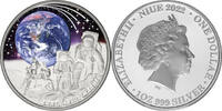 Niue 1 Dollar Earth farbig 38,6 mm Ø 2022 BLUE MARBLE Earth - Silber inkl. Kapsel & Zertifikat & Etui, ab sofort, RAR! Proof 1 Unze Silber