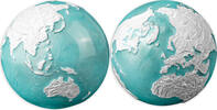 Barbados 5 Dollareisblauer Emaille/alpinweißer Färbung 2023 BLUE MARBLE Earth Frozen Spherical Silber im luxuriösen Box, RAR! BU 3 Unzen Silber