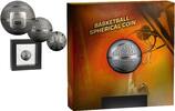 Samoa 5 Dollar Antique Finish33 mm Ø 2021 Basketball - Spherical Coin 1 oz.Silber, inkl.Schweberahmenetui und Schuber,RAR! Prooflike 1 Unze Silber