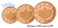 Monaco 1, 2, 5 Cent Kursmünzen, Satz 2005 -