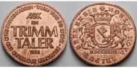 Deutschland 23,82g <br>roh <br> 40 mm Ø Trimmtaler der AOK von 1984, Stadtwappen Bremen -