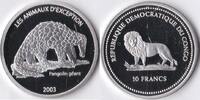 Congo Dem Rep Congo 2003 10 Franc 'Wild life-Reuzenschubdier' Zilver -